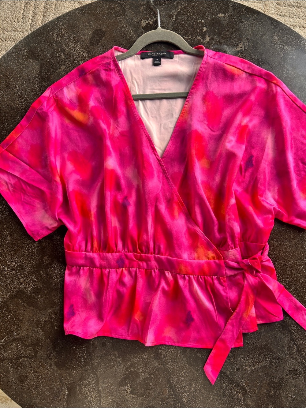 Marc New York Hot Pink Water Color Wrap Blouse - Size Medium